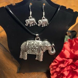 Handmade Silver Alloy Elephant Necklace and Double Sided Earring Combo Lot